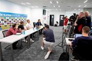 6 August 2019; Dundalk head coach Vinny Perth and player John Mountney during a press conference at Tehelné pole Stadium in Bratislava, Slovakia. Photo by Vid Ponikvar/Sportsfile