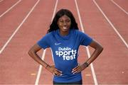 6 August 2019; Ambassador and sprinter Rhasidat Adeleke is photographed at Irishtown Stadium for the launch of the #ThisIsMyDublin campaign promoting Dublin City Sportsfest 2019. A week-long celebration of sport & physical activity from 23-29 of September. Everyone is encouraged participate regardless of age, ability or background. For more information visit http://www.dublincity.ie/sportsfest. Photo by Stephen McCarthy/Sportsfile