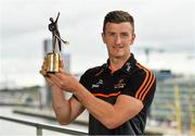 7 August 2019; PwC GAA/GPA Players of the Month for July, footballer Michael Murphy of Donegal, and hurler Patrick Horgan of Cork, were at PwC offices in Dublin today to pick up their respective awards. The players were joined by PwC’s Ronan Finn, Uachtarán Cumann Lúthchleas Gael, John Horan, and GPA Chief Executive, Paul Flynn. Pictured is Patrick Horgan of Cork with his award at PwC, Spencer Dock, North Wall Quay, Dublin. Photo by Seb Daly/Sportsfile