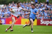 4 August 2019; Brian Kennedy of Tyrone in action against Robert McDaid of Dublin during the GAA Football All-Ireland Senior Championship Quarter-Final Group 2 Phase 3 match between Tyrone and Dublin at Healy Park in Omagh, Tyrone. Photo by Brendan Moran/Sportsfile