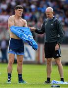 4 August 2019; Diarmuid Connolly of Dublin changes his jersey during the warm-up prior to the GAA Football All-Ireland Senior Championship Quarter-Final Group 2 Phase 3 match between Tyrone and Dublin at Healy Park in Omagh, Tyrone. Photo by Brendan Moran/Sportsfile