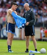 4 August 2019; Diarmuid Connolly of Dublin changes his jersey during the warm-up prior to the GAA Football All-Ireland Senior Championship Quarter-Final Group 2 Phase 3 match between Tyrone and Dublin at Healy Park in Omagh, Tyrone. Photo by Brendan Moran/Sportsfile