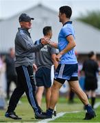 4 August 2019; Dublin manager Jim Gavin greets Rory O'Carroll of Dublin as he leaves the pitch on being substituted during the GAA Football All-Ireland Senior Championship Quarter-Final Group 2 Phase 3 match between Tyrone and Dublin at Healy Park in Omagh, Tyrone. Photo by Brendan Moran/Sportsfile