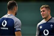8 August 2019; Jordan Larmour, right, with Dave Kearney during an Ireland Rugby training session at Carton House in Maynooth, Kildare. Photo by Brendan Moran/Sportsfile