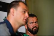 8 August 2019; Defence coach Andy Farrell, right, and captain Rhys Ruddock during an Ireland rugby press conference at Carton House in Maynooth, Kildare. Photo by Brendan Moran/Sportsfile