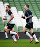 9 August 2019; Jack Carty, right, and Rob Herring during the Ireland Rugby Captain's Run at the Aviva Stadium in Dublin. Photo by David Fitzgerald/Sportsfile