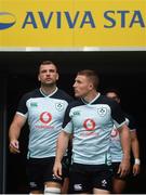 9 August 2019; Andrew Conway, right, and Tadhg Beirne walk out out prior to the Ireland Rugby Captain's Run at the Aviva Stadium in Dublin. Photo by David Fitzgerald/Sportsfile