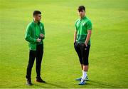 9 August 2019; Jake Ellis, right, and Dean Williams of Bray Wanderers prior to the Extra.ie FAI Cup First Round match between St. Patrick’s Athletic and Bray Wanderers at Richmond Park in Dublin. Photo by Ben McShane/Sportsfile