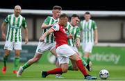 9 August 2019; Jamie Lennon of St Patrick's Athletic in action against Philip Gannon, right, and Brandon McCann of Bray Wanderers during the Extra.ie FAI Cup First Round match between St. Patrick’s Athletic and Bray Wanderers at Richmond Park in Dublin. Photo by Ben McShane/Sportsfile
