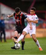 9 August 2019; Aaron Barry of Bohemians and Jaze Kabia of Shelbourne during the Extra.ie FAI Cup First Round match between Bohemians and Shelbourne at Dalymount Park in Dublin. Photo by Stephen McCarthy/Sportsfile