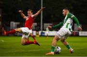 9 August 2019; Dylan McGlade of Bray Wanderers in action against Simon Madden of St Patrick's Athletic during the Extra.ie FAI Cup First Round match between St. Patrick’s Athletic and Bray Wanderers at Richmond Park in Dublin. Photo by Ben McShane/Sportsfile