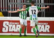 9 August 2019; Dean Williams of Bray Wanderers celebrates after scoring his side's first goal, with team-mate John Martin during the Extra.ie FAI Cup First Round match between St. Patrick’s Athletic and Bray Wanderers at Richmond Park in Dublin. Photo by Ben McShane/Sportsfile