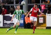 9 August 2019; Derek Daly of Bray Wanderers in action against Dean Clarke of St Patrick's Athletic during the Extra.ie FAI Cup First Round match between St. Patrick’s Athletic and Bray Wanderers at Richmond Park in Dublin. Photo by Ben McShane/Sportsfile