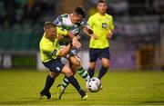 9 August 2019; Aaron McEneff of Shamrock Rovers in action against Daniel O'Reilly of Finn Harps during the Extra.ie FAI Cup First Round match between Shamrock Rovers and Finn Harps at Tallaght Stadium in Tallaght, Dublin. Photo by Piaras Ó Mídheach/Sportsfile