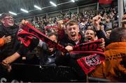9 August 2019; Bohemians supporters celebrate their side's winning goal during the Extra.ie FAI Cup First Round match between Bohemians and Shelbourne at Dalymount Park in Dublin. Photo by Stephen McCarthy/Sportsfile