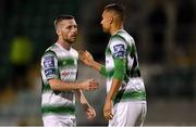 9 August 2019; Shamrock Rovers players Jack Byrne, left, and Graham Burke after during the Extra.ie FAI Cup First Round match between Shamrock Rovers and Finn Harps at Tallaght Stadium in Tallaght, Dublin. Photo by Piaras Ó Mídheach/Sportsfile