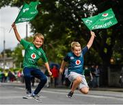 10 August 2019; Brothers Sean, age 9, and Odhrán Redmond, age 8, from Sallins, Kildare, prior to the Guinness Summer Series 2019 match between Ireland and Italy at the Aviva Stadium in Dublin. Photo by Seb Daly/Sportsfile