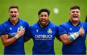 10 August 2019; Italy players during the national anthem prior to the Guinness Summer Series 2019 match between Ireland and Italy at the Aviva Stadium in Dublin. Photo by David Fitzgerald/Sportsfile