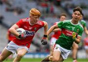 10 August 2019; Jack Cahalane of Cork in action against Shaun Dempsey of Mayo during the Electric Ireland GAA Football All-Ireland Minor Championship Semi-Final match between Cork and Mayo at Croke Park in Dublin. Photo by Ray McManus/Sportsfile
