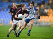 10 August 2019; Louise Ward of Galway in action against Roisin Tobin of Waterford during the TG4 All-Ireland Ladies Football Senior Championship Quarter-Final match between Galway and Waterford at Glennon Brothers Pearse Park in Longford. Photo by Matt Browne/Sportsfile