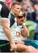10 August 2019; Joey Carbery of Ireland is consoled by Andrew Conway after receiving an injury during the Guinness Summer Series 2019 match between Ireland and Italy at the Aviva Stadium in Dublin. Photo by David Fitzgerald/Sportsfile