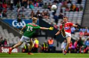 10 August 2019; Eoghan Nash of Cork in action against Paul Walsh of Mayo during the Electric Ireland GAA Football All-Ireland Minor Championship Semi-Final match between Cork and Mayo at Croke Park in Dublin. Photo by Sam Barnes/Sportsfile