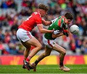 10 August 2019; Frank Irwin of Mayo in action against Daniel Peet of Cork during the Electric Ireland GAA Football All-Ireland Minor Championship Semi-Final match between Cork and Mayo at Croke Park in Dublin. Photo by Sam Barnes/Sportsfile