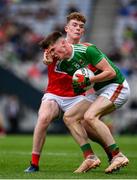 10 August 2019; Frank Irwin of Mayo in action against Hugh Murphy of Cork during the Electric Ireland GAA Football All-Ireland Minor Championship Semi-Final match between Cork and Mayo at Croke Park in Dublin. Photo by Sam Barnes/Sportsfile