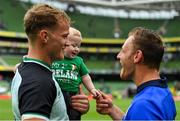 10 August 2019; Mike Haley of Ireland, with his son Frank, and Matteo Minozzi of Italy following the Guinness Summer Series 2019 match between Ireland and Italy at the Aviva Stadium in Dublin. Photo by Brendan Moran/Sportsfile