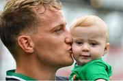 10 August 2019; Mike Haley of Ireland, with his son Frank, following the Guinness Summer Series 2019 match between Ireland and Italy at the Aviva Stadium in Dublin. Photo by Brendan Moran/Sportsfile