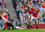 10 August 2019; Daniel Linehan of Cork celebrates scoring his side's second goal during the Electric Ireland GAA Football All-Ireland Minor Championship Semi-Final match between Cork and Mayo at Croke Park in Dublin. Photo by Piaras Ó Mídheach/Sportsfile