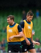 10 August 2019; Jack Carty, left, and Ross Byrne of Ireland prior to the Guinness Summer Series 2019 match between Ireland and Italy at the Aviva Stadium in Dublin. Photo by Seb Daly/Sportsfile