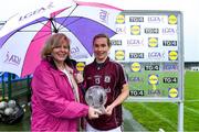 10 August 2019; Tracey Leonard of Galway receives the Player of the Match award from Marie Hickey, President, Ladies Gaelic Football Association, following the TG4 All-Ireland Ladies Football Senior Championship Quarter-Final match between Galway and Waterford at Glennon Brothers Pearse Park in Longford. Photo by Matt Browne/Sportsfile