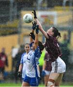 10 August 2019; Aine McDonagh of Galway in action against Kate McGrath of Waterford during the TG4 All-Ireland Ladies Football Senior Championship Quarter-Final match between Galway and Waterford at Glennon Brothers Pearse Park in Longford. Photo by Matt Browne/Sportsfile