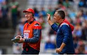 10 August 2019; Cork manager Bobby O'Dwyer, left, is congratulated by his backroom team at the final whistle following the Electric Ireland GAA Football All-Ireland Minor Championship Semi-Final match between Cork and Mayo at Croke Park in Dublin. Photo by Sam Barnes/Sportsfile