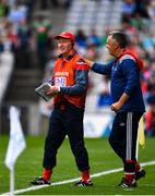 10 August 2019; Cork manager Bobby O'Dwyer is congratulated by his backroom team at the final whistle following the Electric Ireland GAA Football All-Ireland Minor Championship Semi-Final match between Cork and Mayo at Croke Park in Dublin. Photo by Sam Barnes/Sportsfile