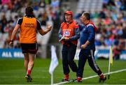 10 August 2019; Cork manager Bobby O'Dwyer, centre, is congratulated by his backroom team at the final whistle following the Electric Ireland GAA Football All-Ireland Minor Championship Semi-Final match between Cork and Mayo at Croke Park in Dublin. Photo by Sam Barnes/Sportsfile