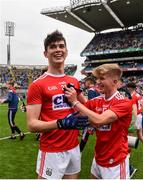10 August 2019; Shane Aherne, left, and Sean Andrews of Cork celebrate following the Electric Ireland GAA Football All-Ireland Minor Championship Semi-Final match between Cork and Mayo at Croke Park in Dublin. Photo by Sam Barnes/Sportsfile