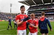 10 August 2019; Shane Aherne, left, and Sean Andrews of Cork celebrate following the Electric Ireland GAA Football All-Ireland Minor Championship Semi-Final match between Cork and Mayo at Croke Park in Dublin. Photo by Sam Barnes/Sportsfile