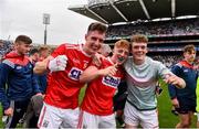 10 August 2019; Cork players, from left, Kelan Scannell, Ryan O'Donovan and Hugh Murphy celebrate following the Electric Ireland GAA Football All-Ireland Minor Championship Semi-Final match between Cork and Mayo at Croke Park in Dublin. Photo by Sam Barnes/Sportsfile