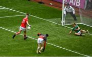 10 August 2019; Conor Corbett of Cork scores his side's fourth goal during the Electric Ireland GAA Football All-Ireland Minor Championship Semi-Final match between Cork and Mayo at Croke Park in Dublin. Photo by Daire Brennan/Sportsfile