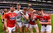 10 August 2019; Cork players, including Nathan Gough, left, Jack Cahalane, second from right, and Luke Murphy of Cork, celebrate following  the Electric Ireland GAA Football All-Ireland Minor Championship Semi-Final match between Cork and Mayo at Croke Park in Dublin. Photo by Sam Barnes/Sportsfile