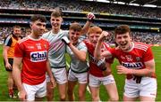 10 August 2019; Cork players, including Nathan Gough, left, Jack Cahalane, second from right, and Luke Murphy of Cork, celebrate following  the Electric Ireland GAA Football All-Ireland Minor Championship Semi-Final match between Cork and Mayo at Croke Park in Dublin. Photo by Sam Barnes/Sportsfile