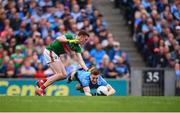 10 August 2019; John Small of Dublin in action against Fionn McDonagh of Mayo during the GAA Football All-Ireland Senior Championship Semi-Final match between Dublin and Mayo at Croke Park in Dublin. Photo by Stephen McCarthy/Sportsfile