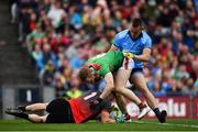 10 August 2019; Con O'Callaghan of Dublin in action against Rob Hennelly, left, and Colm Boyle of Mayo during the GAA Football All-Ireland Senior Championship Semi-Final match between Dublin and Mayo at Croke Park in Dublin. Photo by Sam Barnes/Sportsfile