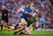 10 August 2019; Brian Fenton of Dublin in action against Matthew Ruane of Mayo during the GAA Football All-Ireland Senior Championship Semi-Final match between Dublin and Mayo at Croke Park in Dublin. Photo by Stephen McCarthy/Sportsfile