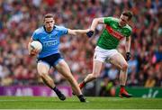 10 August 2019; Brian Fenton of Dublin in action against Matthew Ruane of Mayo  during the GAA Football All-Ireland Senior Championship Semi-Final match between Dublin and Mayo at Croke Park in Dublin. Photo by Stephen McCarthy/Sportsfile