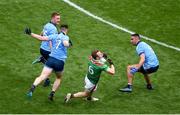 10 August 2019; Colm Boyle of Mayo in action against John Small, left, and James McCarthy of Dublin during the GAA Football All-Ireland Senior Championship Semi-Final match between Dublin and Mayo at Croke Park in Dublin. Photo by Daire Brennan/Sportsfile