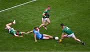 10 August 2019; Con O'Callaghan of Dublin in action against Mayo players, left to right, Donal Vaughan, Colm Boyle, Stephen Coen during the GAA Football All-Ireland Senior Championship Semi-Final match between Dublin and Mayo at Croke Park in Dublin. Photo by Daire Brennan/Sportsfile