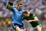 10 August 2019; Dean Rock of Dublin in action against Chris Barrett of Mayo during the GAA Football All-Ireland Senior Championship Semi-Final match between Dublin and Mayo at Croke Park in Dublin. Photo by Ramsey Cardy/Sportsfile